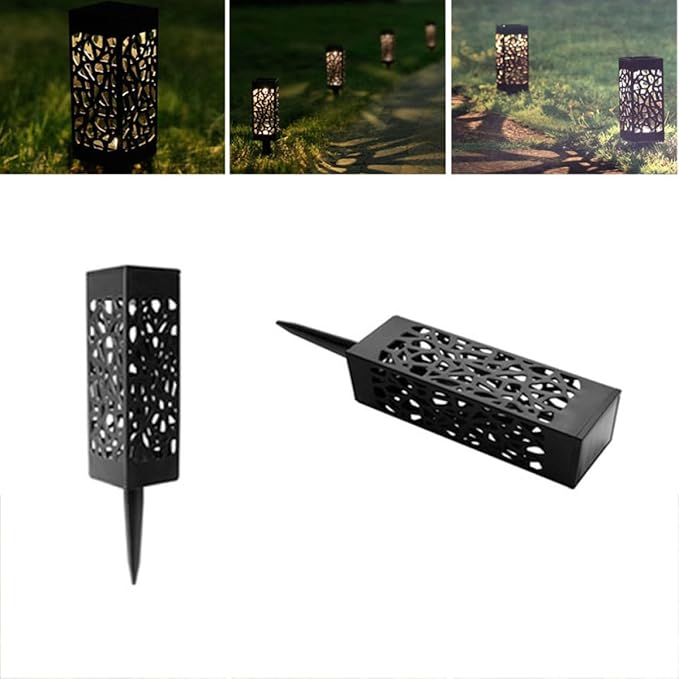 TEHAUX 6pcs Hollow Solar Lawn Lights Waterproof Garden Ground Plug Outdoor Path Lighting Warm White for Yard and Patio
