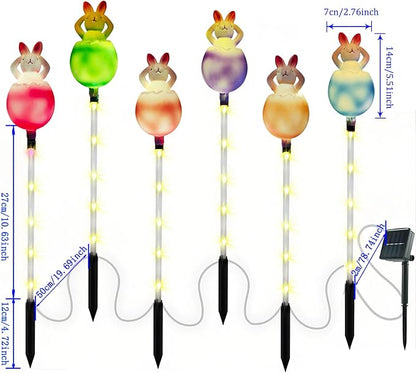 AVEKI 6 Pcs Easter Bunny Solar Pathway Lights Outdoor, Stake Lights with 8 Lighting Modes, Waterproof Outdoor Garden Lights for Easter Decorations Yard Pathway (Bunny)