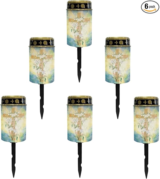 Cross Floral Cemetery Solar Lights for Grave, Garden Pathway Outdoor Waterproof Powered Fairy Yard Walkway Spotlights - Warm White