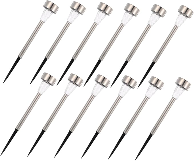 POPETPOP 12pcs Solar Garden Lights Outdoor Stake Lights Easy Install Decorative Pathway for Patio Walkway