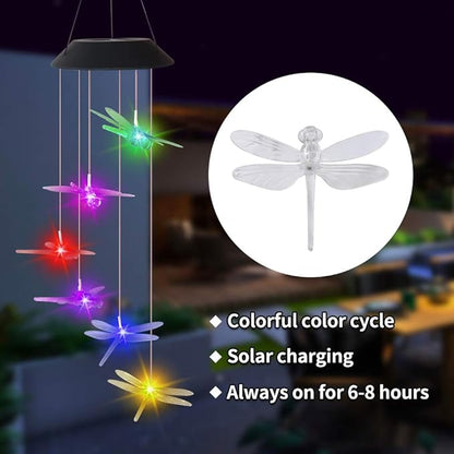 Solar Mobile Lights Hanging Wind Chime, Color Changing Outdoor Solar Garden Decorative Lights for Walkway Pathway Backyard Decoration Parties (Clear Dragonfly)