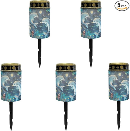 Dolphin Solar Garden Lights Outdoor Solar Walkway Lights,Moon Star Pathway Lights Waterproof Solar Pathway Lights Solar Powered Fairy Lights for Home Path