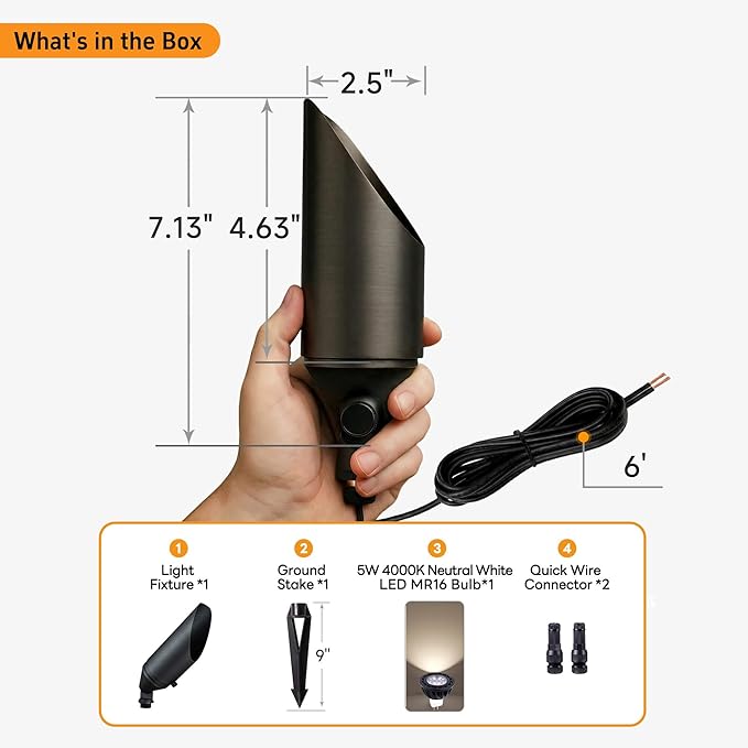 Gardenreet Brass Spot Light Low Voltage - Outdoor Landscape Spotlights, 12V Landscaping LED Uplights, Hard-Wired All Weather Bronze for Backyard Lawn with Cold White Changeable Bulbs (8 Pack)
