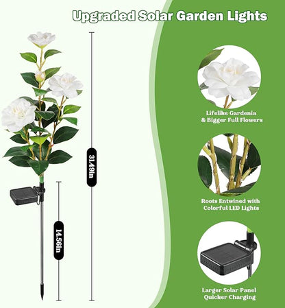 Solar Flower Lights, Multi-Color Changing Gardenia Lights, Solar Flowers Outdoor Waterproof, Solar Powered Garden Decor for Patio Yard Pathway Decoration(2 Pack)
