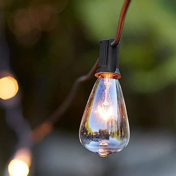 SUNSGNE 10Ft Outdoor Patio String Lights with 11 Edison Bulbs (1 Spare), Vintage Edison Bulb String Lights for Patio Garden Backyard Porch Bistro Umbrella Party, 7 Watt E12 Base, Black Wire