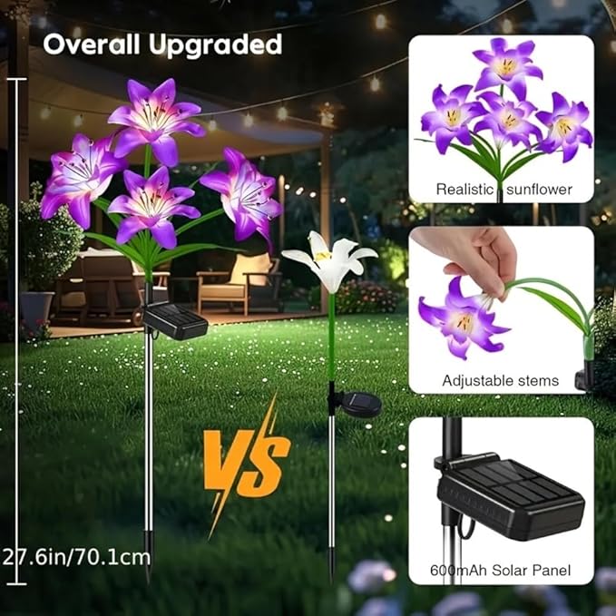 Solar Lights Outdoor Garden Decor, 6 Pack of 24 Lily Flowers Solar Lights, 7 Color Changing Solar Flowers Outdoor | Lumora