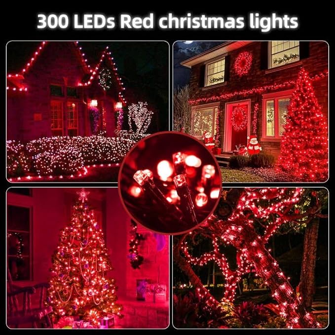 105FT 300LEDs Christmas Lights Outdoor Indoor 8 Modes for Christmas Tree Party Decoration, 100% UL Listed (Red, 105 | Lumora