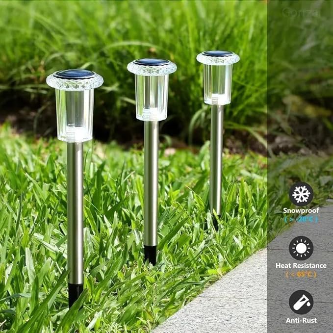 Solar Pathway Lights Outdoor, 13 Inch 4 Pack, Crystal Lens Solar Stake Lights with Starburst Pattern, IP65 Waterproof Garden Lights for Walkway Path Yard Patio Landscape