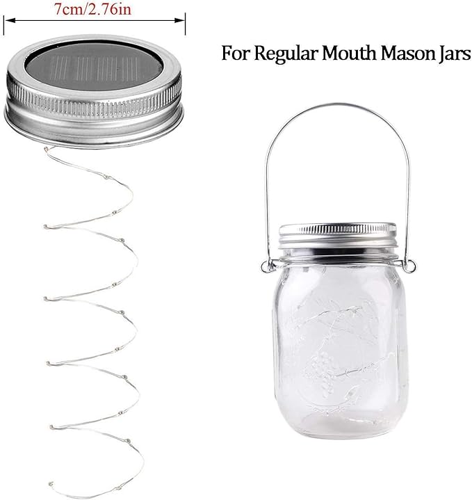 Solar Mason Jar Lights, 6 Pack 10 LED Jar Lid String Lights with 6 Hangers(No Jars), Waterproof Fairy Firefly Light for Garden, Patio, Outdoor, Yard, Lawn Decor(5 Colors)