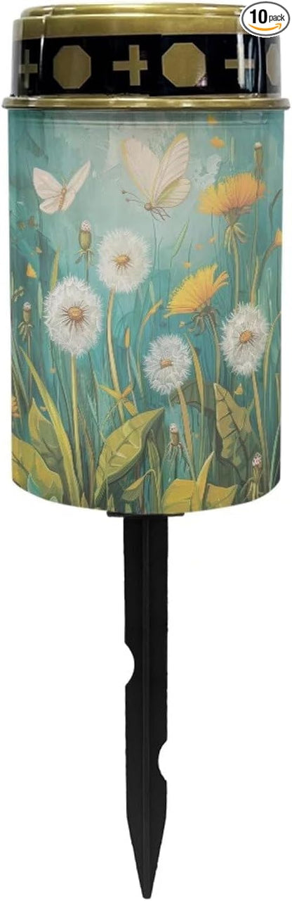White Dandelion Cemetery Lights for Grave Solar Waterproof Led Solar Lights for Outside Solar Cemetery Grave Cemetery Candle Holder for Grave Cemetery Light Blessed Candles