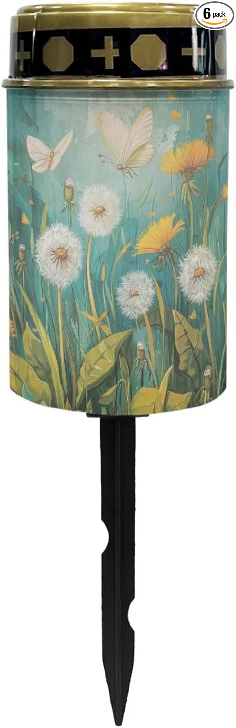 White Dandelion Cemetery Lights for Grave Solar Waterproof Led Solar Lights for Outside Solar Cemetery Grave Cemetery Candle Holder for Grave Cemetery Light Blessed Candles