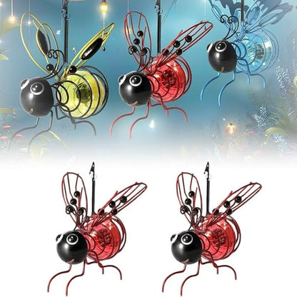 2025 New Solar Bees Lights Outdoor, Solars Bee Simulation Lights, Hanging Bee Solar Garden Light, Waterproof Bumble Bees Solar Light for Party Festivals Garden Decor Birthday Gifts (2PC-Red)