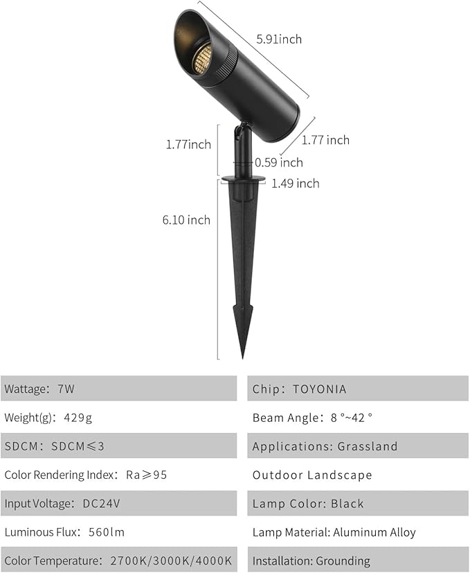 Outdoor Landscape Lighting, Low Voltage LED Adjustable Beam Spotlight(2700K), IP65 Waterproof, with Quick | Lumora