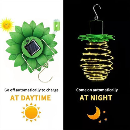 4Pack Solar Pineapple Lights Outdoor,60LED , Waterproof Hanging Pineapple Lanterns, Outdoor Pineapple Waterproof Lights Pathway Yard Lawn Walkway Decoration, Warm White (Upgraded)
