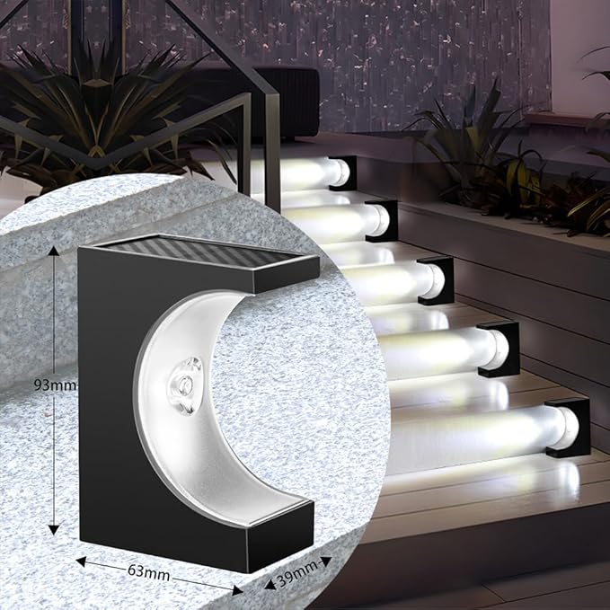 Solar Step Lights 6 Pack, Stair Lights Outdoor Waterproof, LED Step for Outside, Outdoor Solar Powered Step Lighting for Patio Decor, Deck, Porch, Front Door, Walkway (Cool White)