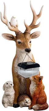 Garden Deer Statues Solar Lights, Resin Deer Figurine Creative Deer Animals Solar Tree Deer Hedgehog Grease Statue | Lumora