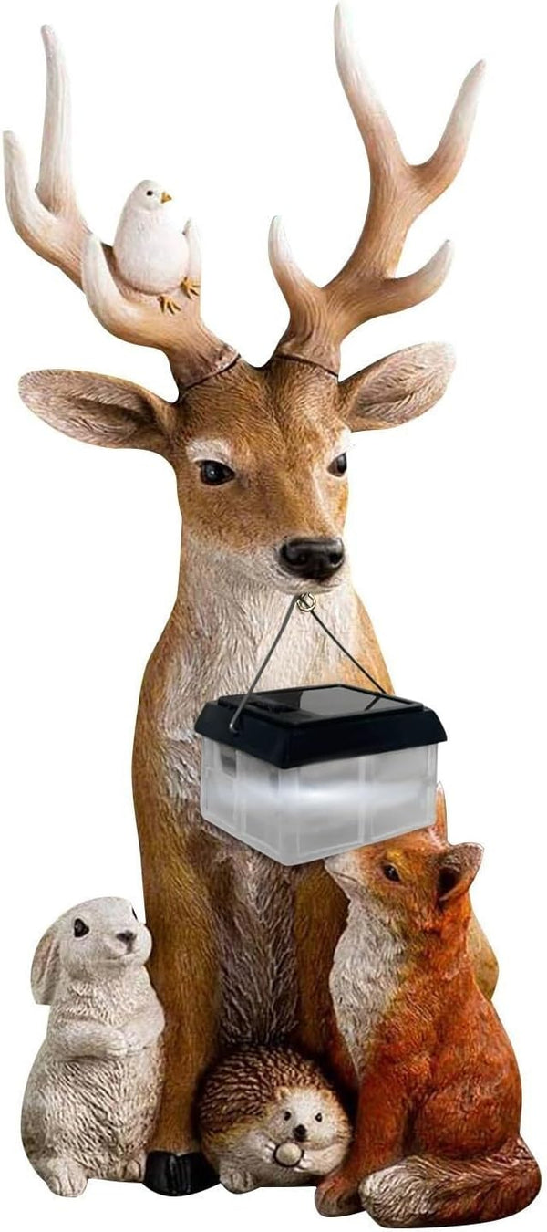 Garden Deer Statues Solar Lights, Resin Deer Figurine Creative Deer Animals Solar Tree Deer Hedgehog Grease Statue | Lumora