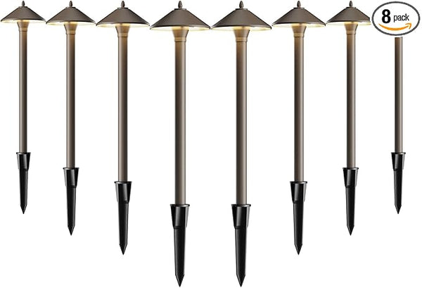 Pro Style Pathway Lights Outdoor Landscape Lighting Kit 8PK Low Voltage 10W Halogen 25 Lumen Walkway Lights 12V AC | Lumora