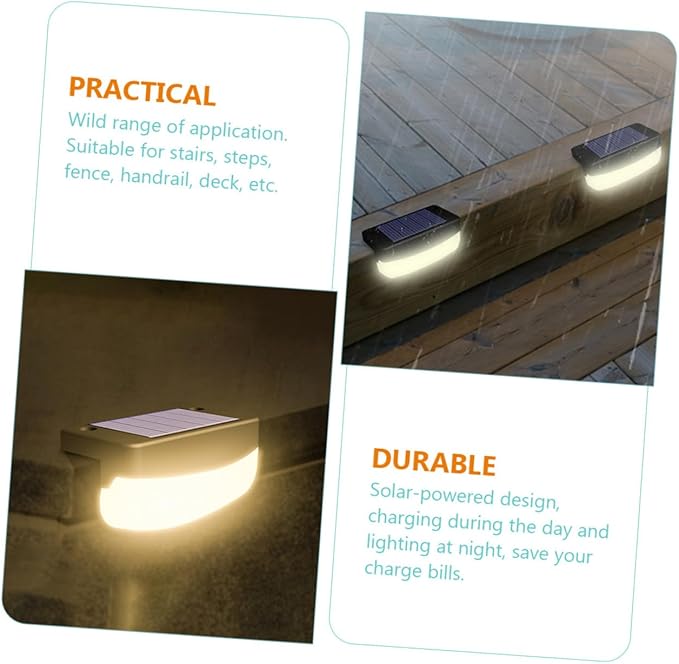 2pcs Solar Stair Lamps Outdoor Step Lights with High-Efficiency Panels for Garden Deck Fence Handrail Lighting