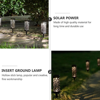 2Pcs Hollow Solar Lawn Lights with Warm and White LED, Ground Plug Solar Pathway Lights for Garden Yard Outdoor Landscape Lighting