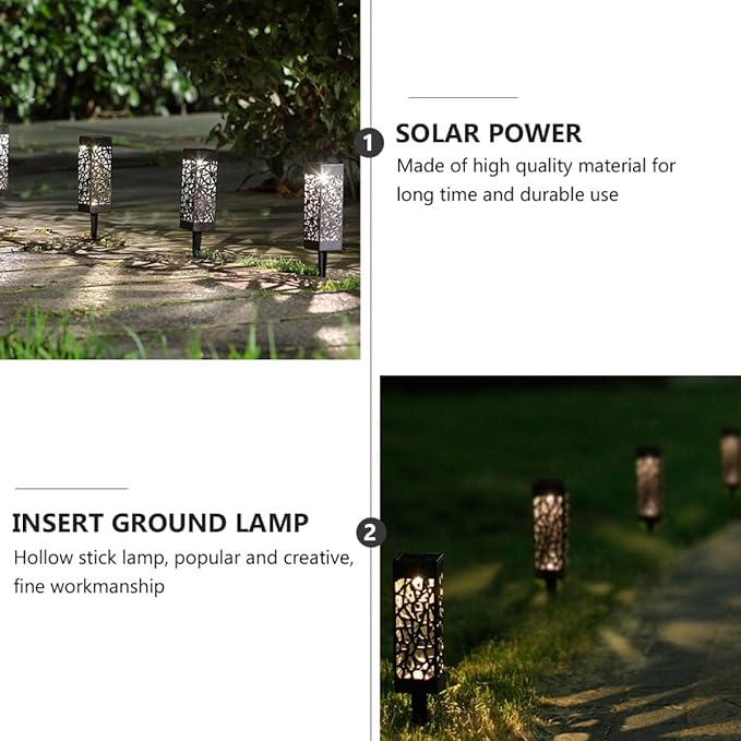 TIDTALEO 2Pcs Hollow Solar Garden Path Lights with Warm and White LED Ground Plug Solar Lawn Lamps for Outdoor Yard Driveway Landscape Lighting Weatherproof Powered
