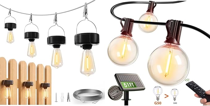 addlon Solar String Lights G50 50FT with 8Packs Solar Lights Fence Lights Outdoor