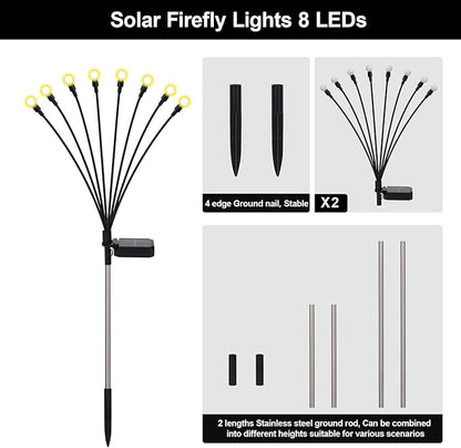 Firefly Lights Solar Outdoor, 8 Modes 800mAh Swaying Solar Firefly Garden Lights Stakes Outdoor Waterproof for Outside Yard Patio Plant Christmas Holiday Garden Decor Warm White(2 Pack)
