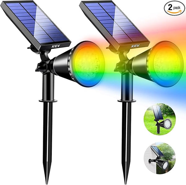 KEV Solar Spot Lights Outdoor,18 LEDs Color Changing RGB Solar Flood Lights with 8 Modes &IPX65 | Lumora