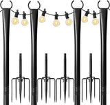 4-Pack 9.8FT String Light Poles, Outdoor Deck Light Stand with Adjustable Fence Brackets, Metal Hanging Pole for | Lumora