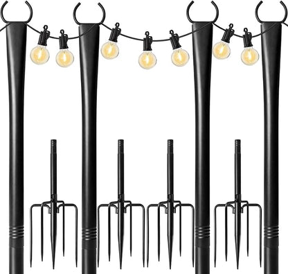 4-Pack 9.8FT String Light Poles, Outdoor Deck Light Stand with Adjustable Fence Brackets, Metal Hanging Pole for Patio, Backyard, Garden, Party & Bistro BBQ String Lights Poles