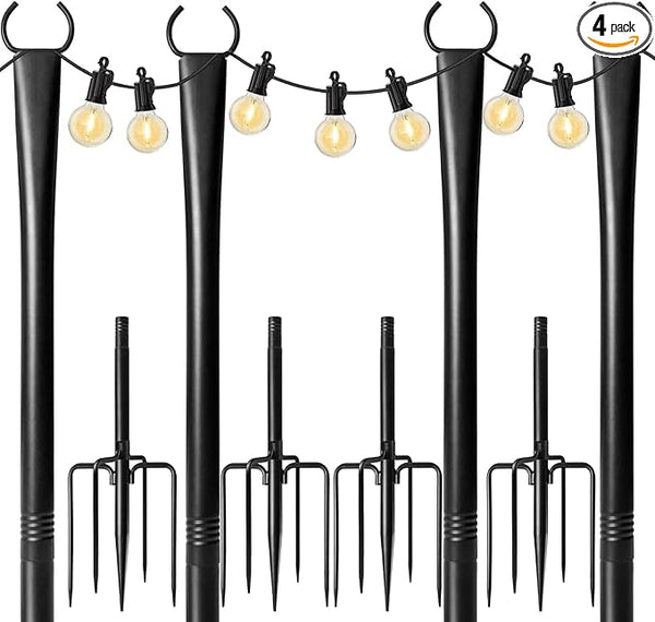 4-Pack 9.8FT String Light Poles, Outdoor Deck Light Stand with Adjustable Fence Brackets, Metal Hanging Pole for | Lumora