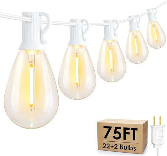 75FT LED Outdoor String Lights S11 Dimmable Patio Light, with 22+2 Waterproof Shatterproof Edison 2700K Bulbs for Porch Garden Wedding, White