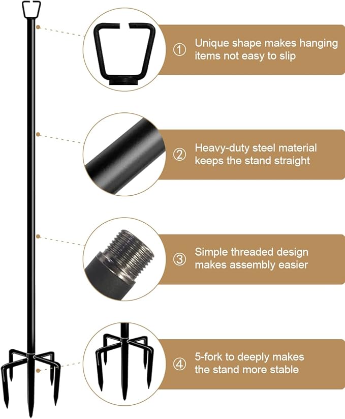 Queension 10FT Plug Floor String Light Poles for Outdoor String Lights for Garden, Backyard, Patio Lighting Stand for Parties, Bistro & Weddings, 1 Pack