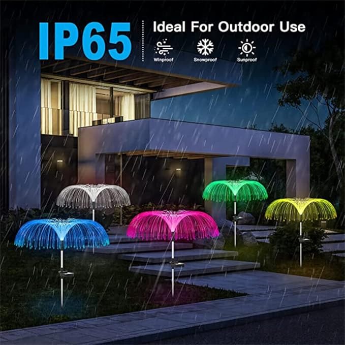 anso 2Pcs Color-Changing LED Solar Powered Jellyfish Stake Path Lights Yard Garden Decor