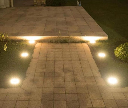 Solar Ground Lights 8 LED Disk Light Solar Powered Ground Lights Outdoor Garden Pathway Lights for Outdoor Solar Landscape Path Yard Driveway Pathway Walkway, 6 Pack,Warm White,Siliver Finish