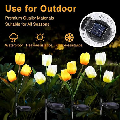 2 Pack Solar Garden Stake Lights, Outdoor Solar Tulip Flower Lights with 6 Rose Flowers, LED Rose Solar Powered Lights for Patio, Lawn, Garden, Yard Decoration