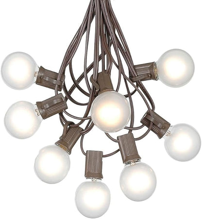 G40 Patio String Lights with 25 Frosted Globe Bulbs - Hanging Garden String Lights - Vintage Backyard Patio Lights - Outdoor String Lights - Market Cafe String Lights - Brown Wire - 25 Foot