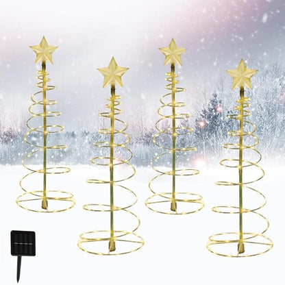 4 Pack 2 FT Solar Christmas Tree Lights Outdoor Christmas Decorations Waterproof Outdoor Light Up Xmas Pathway Markers with Stake for Christmas Outside Yard Lawn Pathway Walkway (Rustic, 4)