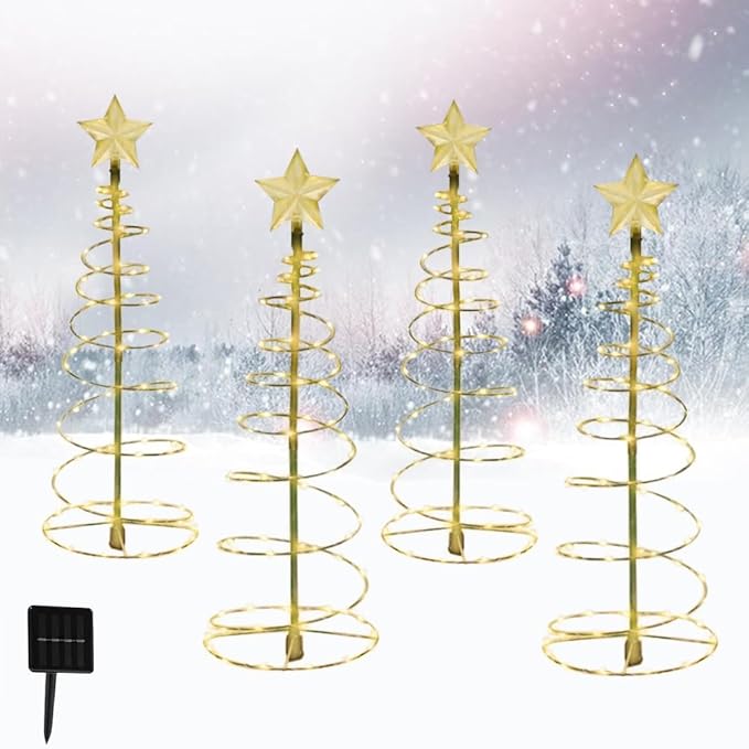 4 Pack 2 FT Solar Christmas Tree Lights Outdoor Christmas Decorations Waterproof Outdoor Light Up Xmas Pathway Markers with Stake for Christmas Outside Yard Lawn Pathway Walkway (Rustic, 6)