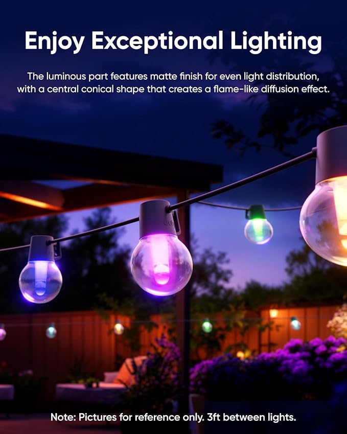eufy Outdoor String Lights E10, 96ft with 30 Smart RGBWW LED Bulbs, Endless AI Light Themes for Christmas | Lumora