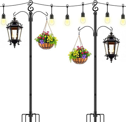 10 Ft Height 1 Inch Diameter String Light Poles StringLight Stand with Hooks Metal Poles for Outside Patio Yard Garden Backyard (10Ft Pole with Hooks, 2)