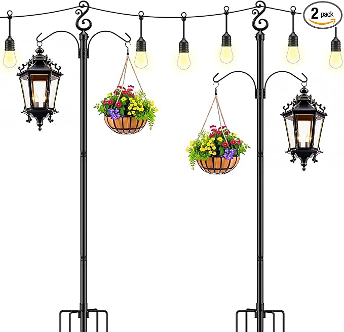 10 Ft Height 1 Inch Diameter String Light Poles StringLight Stand with Hooks Metal Poles for Outside Patio Yard | Lumora