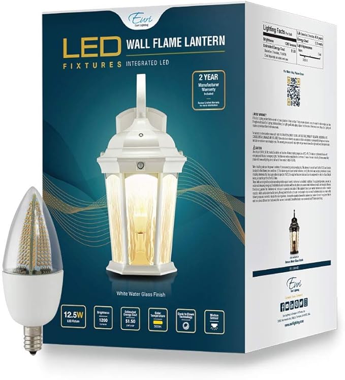 Euri Lighting EFL-140W-MD Flickering Flame Lantern with Integrated Security Light (3000K), Photocell and Motion-Sensor (Dusk-to-Dawn), White Housing(1 Pallet of 44 Packs)