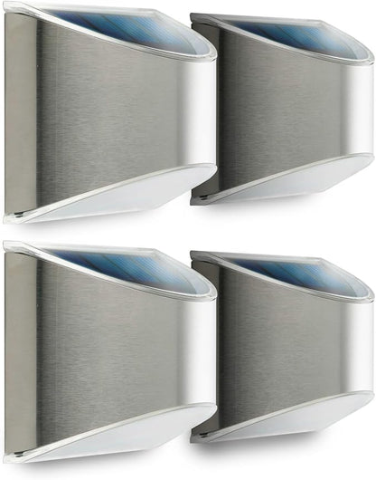 Home Zone Security Solar Wall Lights - Decorative Outdoor Solar Fence Post and Step Lights, Weatherproof with No Wiring Required, Stainless Steel (4-Pack) (ELJ9533V)