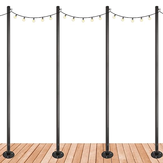 EXCELLO Global Products Premium String Light Poles - 4 Pack - Extends to 10 Feet – Deck Mount - Outdoor Path Light | Lumora