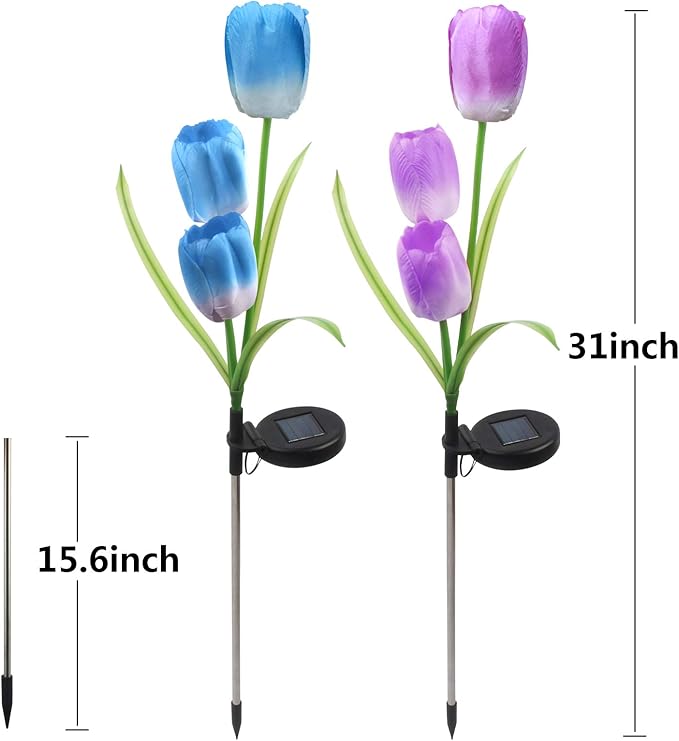 AHNNER Solar Outdoor Lights 2 Pack Tulip Solar Lights Outdoor Garden Decoration for Patio, Yard, Driveway IP65 Waterproof, Dark Sensing Auto On/Off