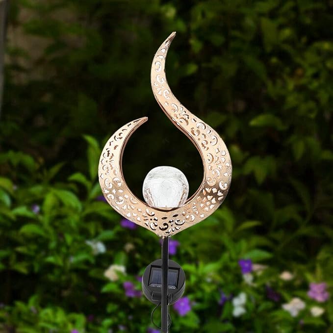 Hyuduo Solar Pathway Lights Outdoor Moon Staff Solar Solar Lawn Light with Metal Glass Construction for Pathway Garden Courtyard Decor