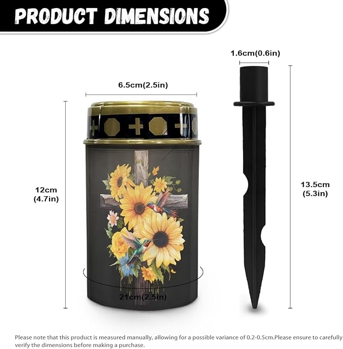 Poceacles Cross Outdoor Solar Lights Waterproof Outdoor Lights Solar Powered Solar Lantern Light Blessed Candles Cemetery Lights Outdoor Stake Home Decorative, Sunflower Hummingbird Cross, Pack of 2