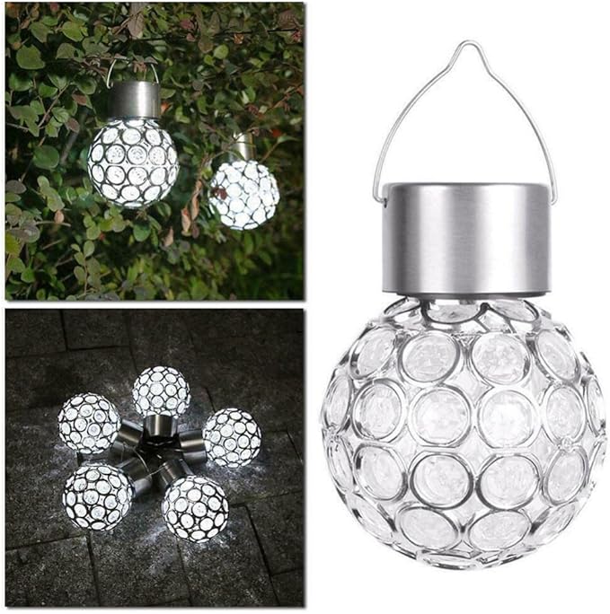ansu Solar Light LED Lantern Outdoor Waterproof Hollow Small Light Chandelier Path Light (White)