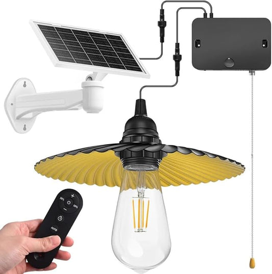 Solar Pendant Light Indoor Outdoor Solar Shed Light IP65 Waterproof 2 Charging Way Hanging Gazebo Barn Lights with Pull Cord